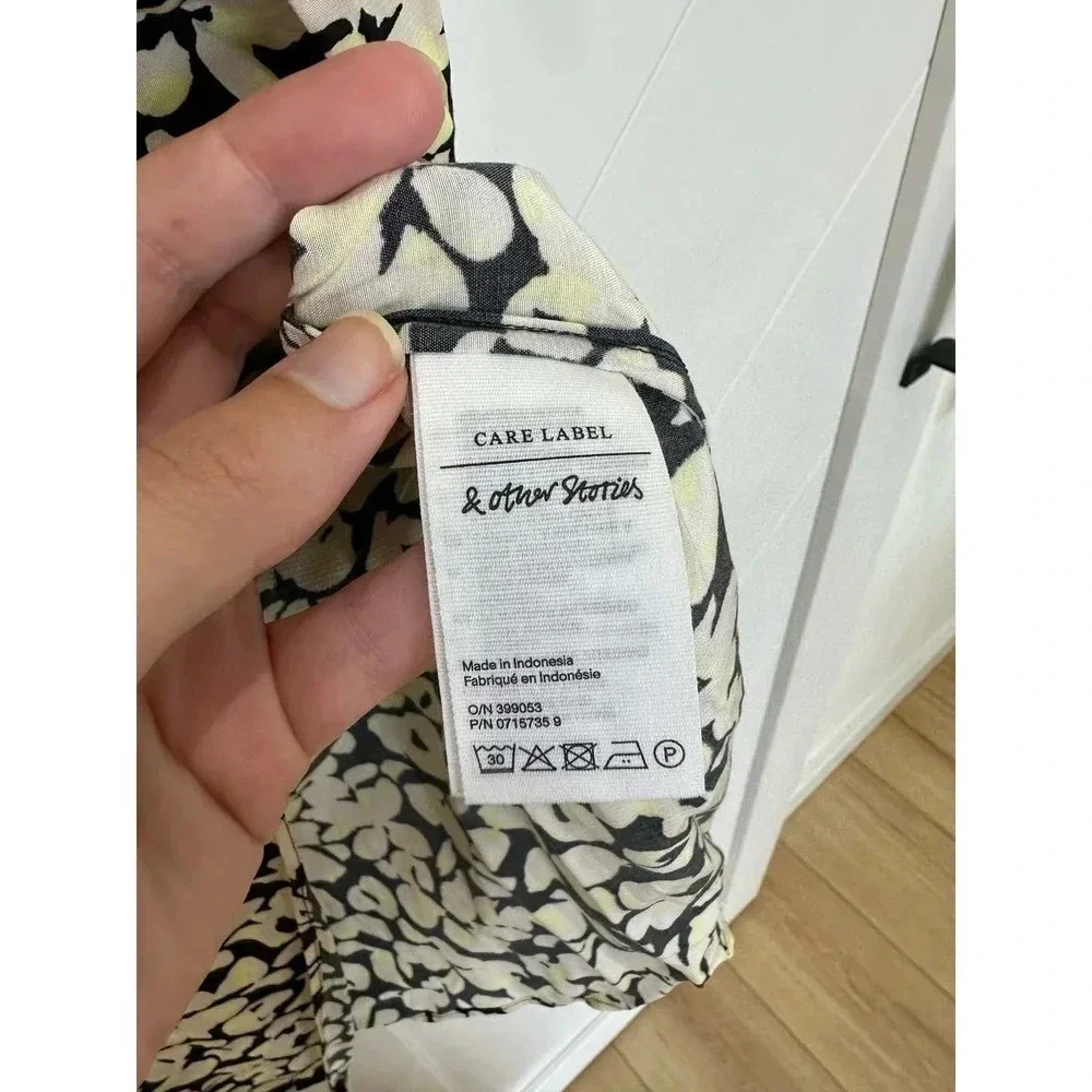 NWT & Other Stories Black and White printed midi dress long sleeve size 0 - Picture 7 of 14